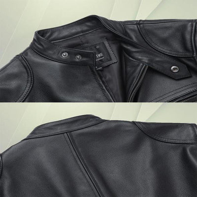 Veste en Cuir avec Col Motard