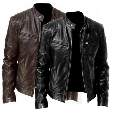 Veste en Cuir avec Col Motard