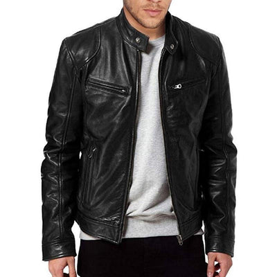 Veste en Cuir avec Col Motard