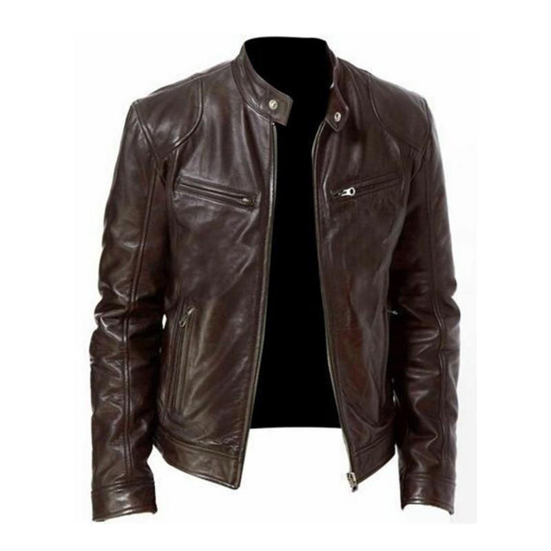 Veste en Cuir avec Col Motard