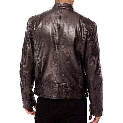 Veste en Cuir avec Col Motard