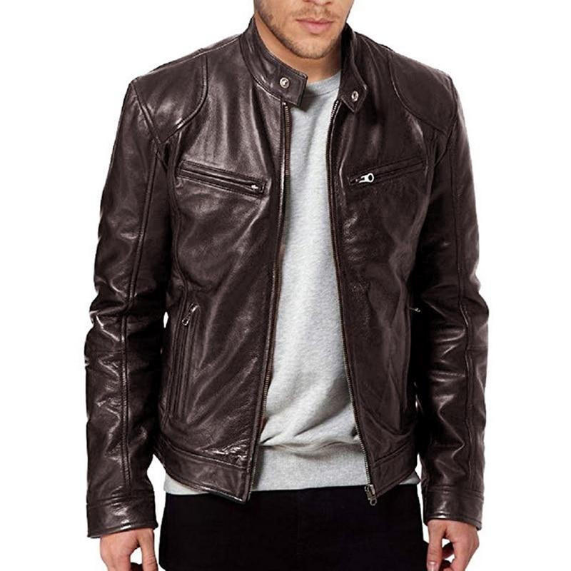 Veste en Cuir avec Col Motard